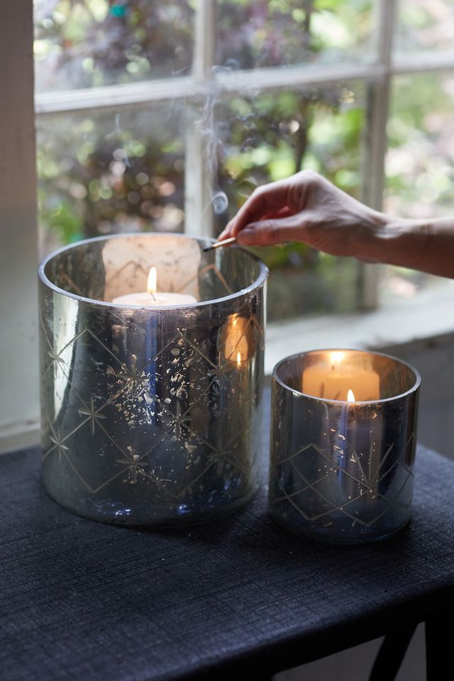 Diamond Etched Mercury Glass Hurricanes, Set of 2 #1