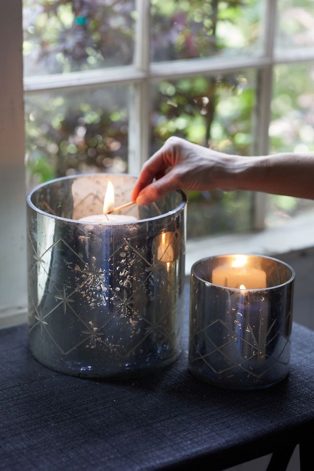 Diamond Etched Mercury Glass Hurricanes, Set of 2 #2