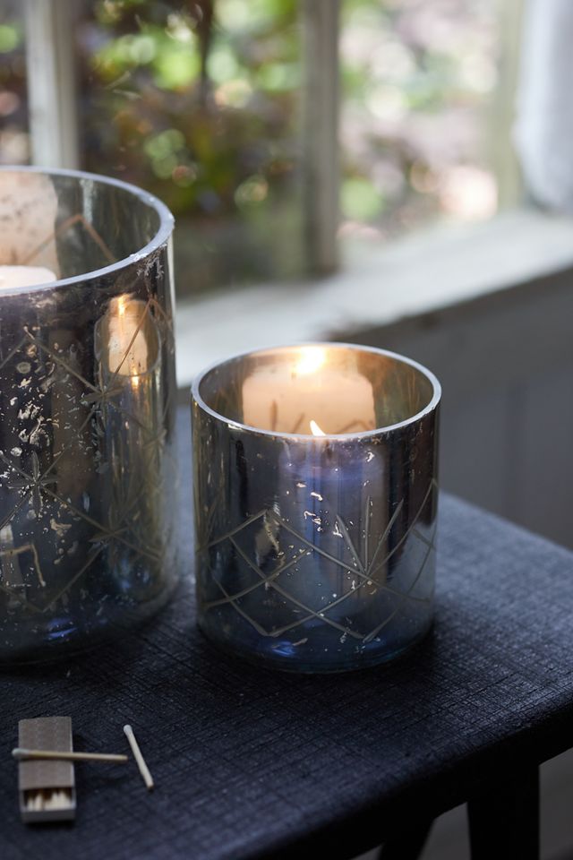 Diamond Etched Mercury Glass Hurricanes, Set of 2 #3