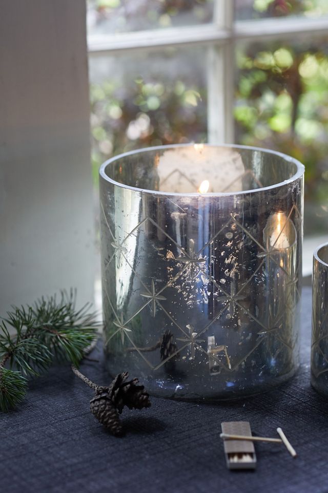 Diamond Etched Mercury Glass Hurricanes, Set of 2 #4