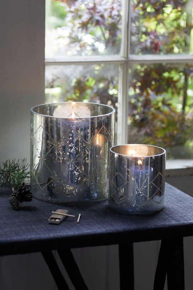 Diamond Etched Mercury Glass Hurricanes, Set of 2 #5