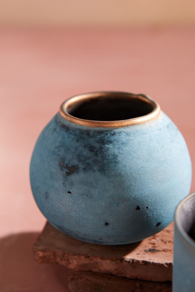 Rustic Gold Rim Blue Votives, Set of 3 #1