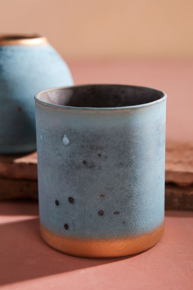 Rustic Gold Rim Blue Votives, Set of 3 #2