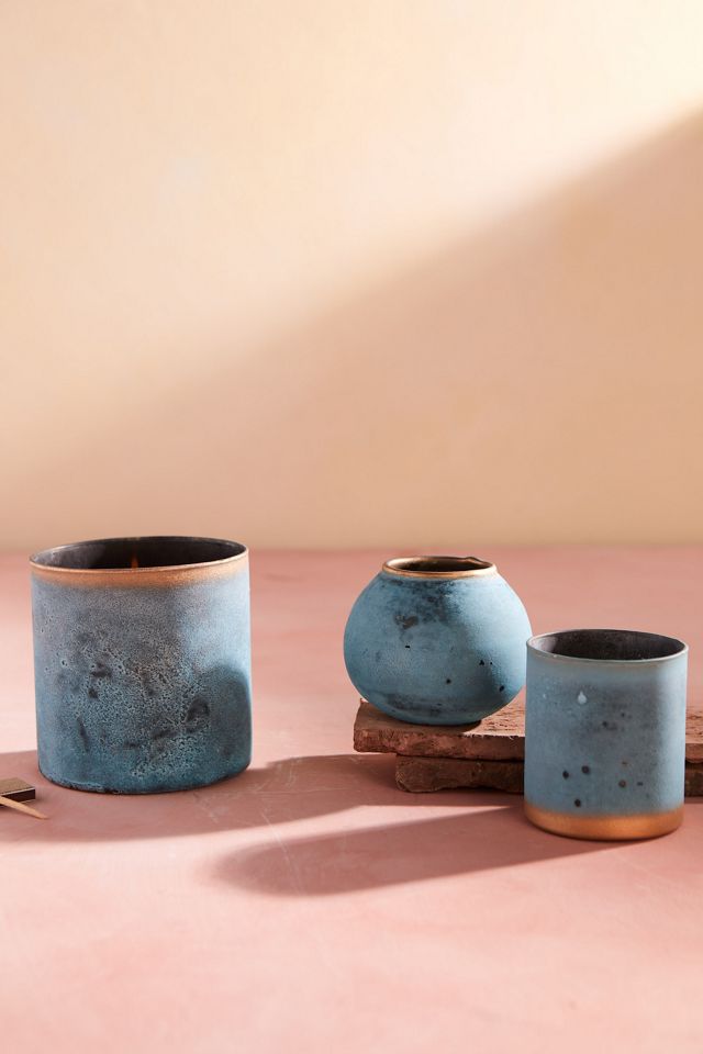 Rustic Gold Rim Blue Votives, Set of 3