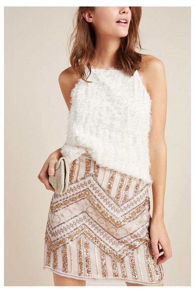 Anthropologie Darla Embroidered Sequin Skirt Anthropologie
