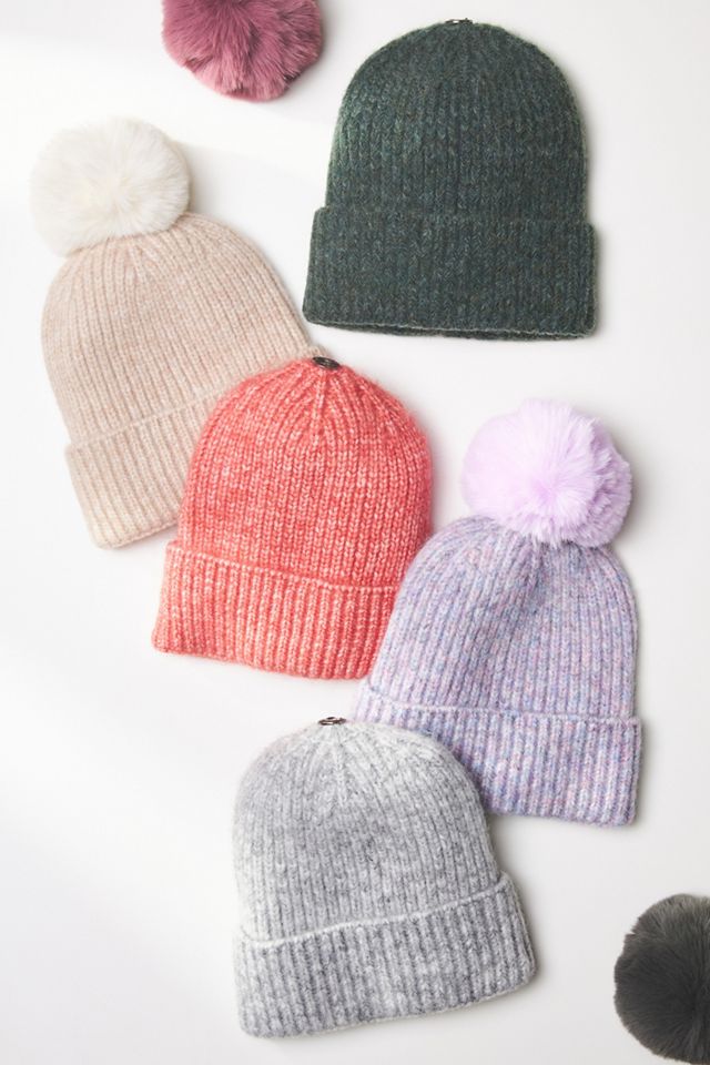 Anthropologie Pick A Pom lavender pom new with tags and hat Anthropologie Pom Pom Beanie Hat Winter Ribbed Wool Chunky  main image 3