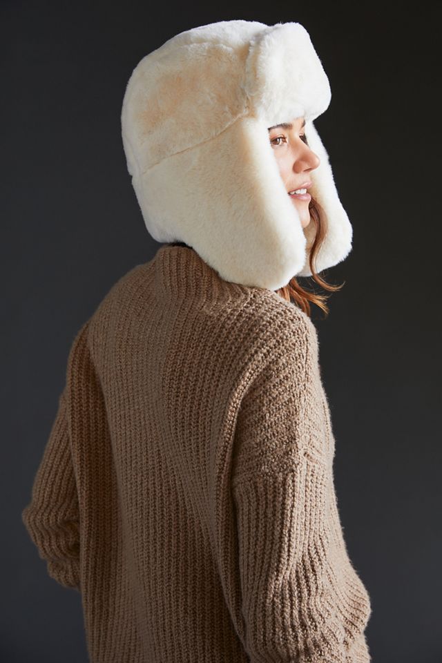 Anthropologie Fluffy Trapper Hat - ivory Anthropologie Cable Knit Faux Fur Trapper Hat | Mercari main image 3