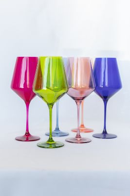 Estelle Colored Glass Estelle Hand-Blown Colored Wine Glasses (Set of 6) - Stemmed Wine Glass, Mixed Set