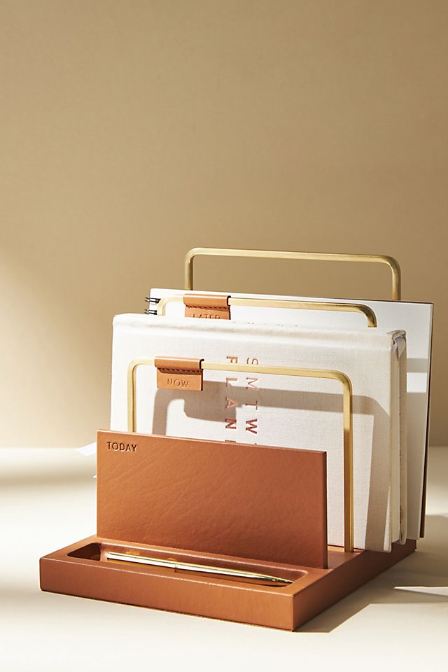 leather and gold file organizer
