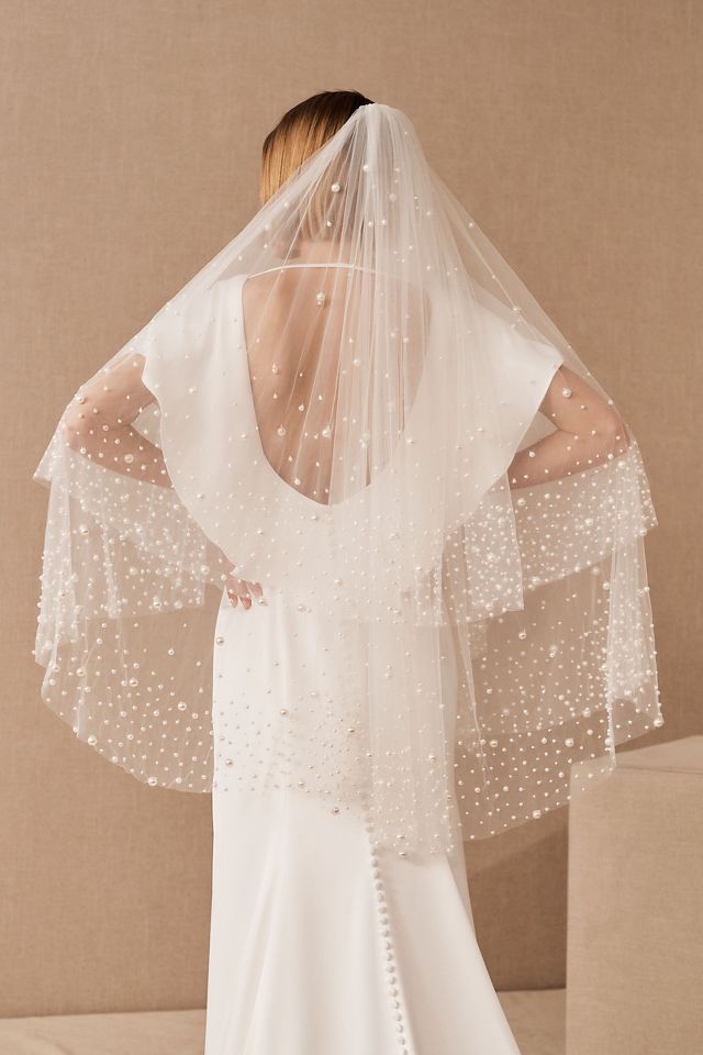 Twigs & Honey Pearl Bridal Veil, Wedding Veil - Pearl Showers Bridal Train Veil - Style #2065