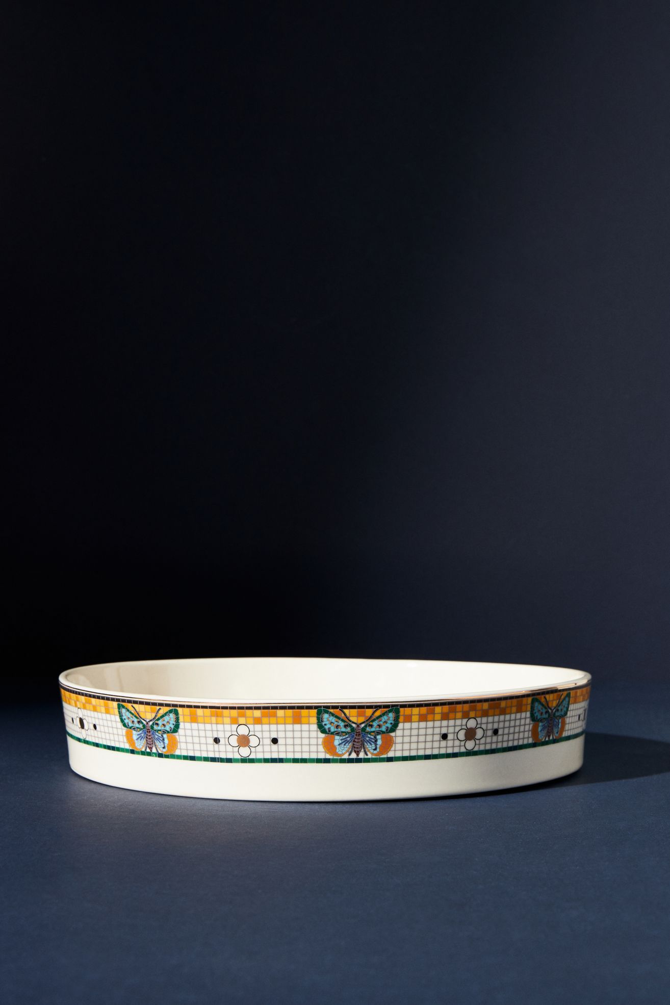 Bistro Tile Stoneware 24k Gold Accent Pie Dish: Garden Edition - Butterfly, One Size