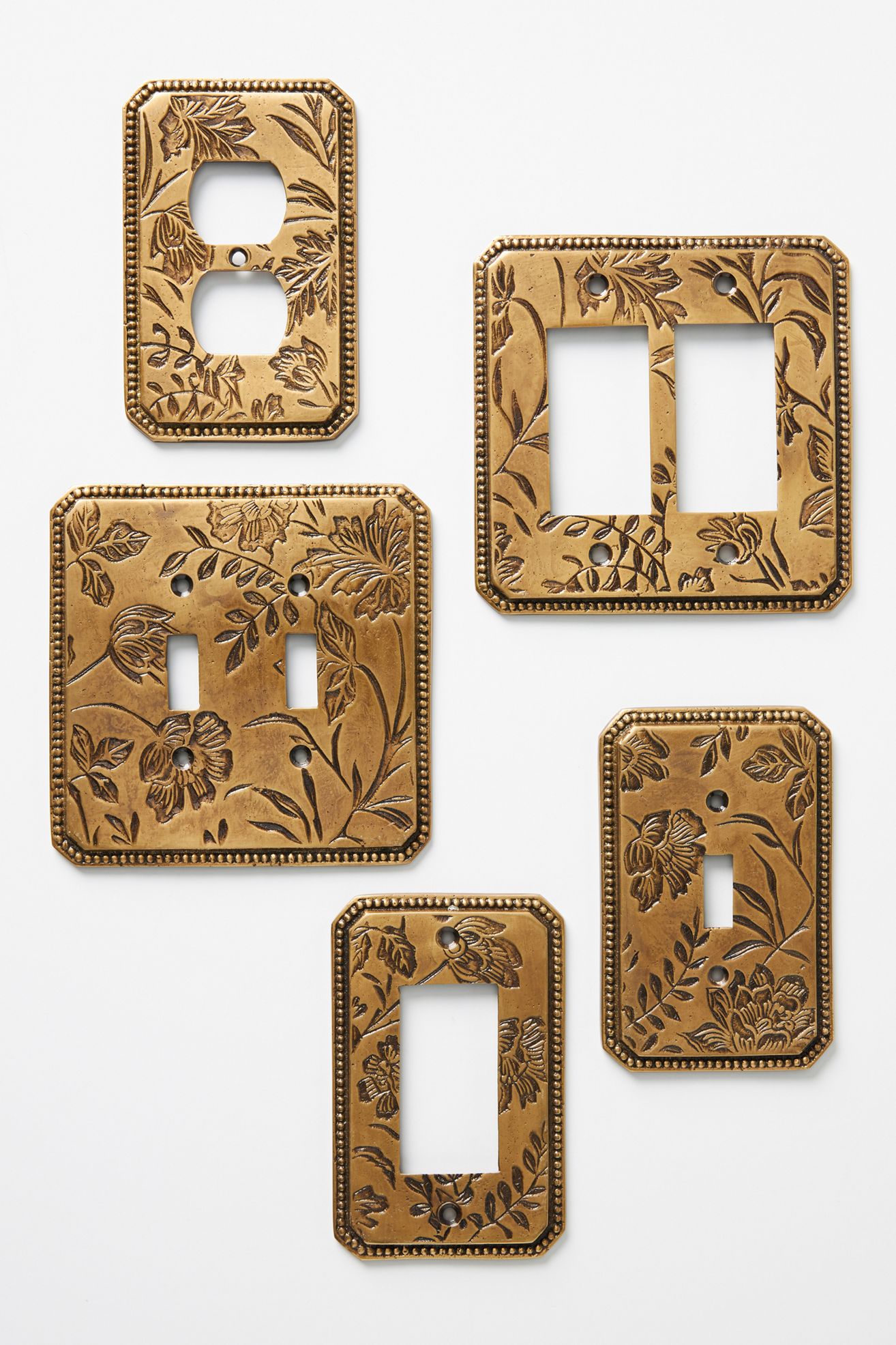 Joan Etched Metal Floral Switch Plate - Antique Brass, DOUBLE ROCKER