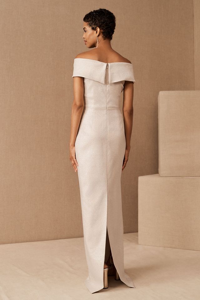 Teri Jon Yvonne Twist-Front Off-Shoulder Column Gown #1