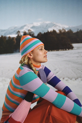 Anthropologie Cozy Stripe Beanie Cozy Striped Beanie (Knit) – Lion Brand Yarn main image 2