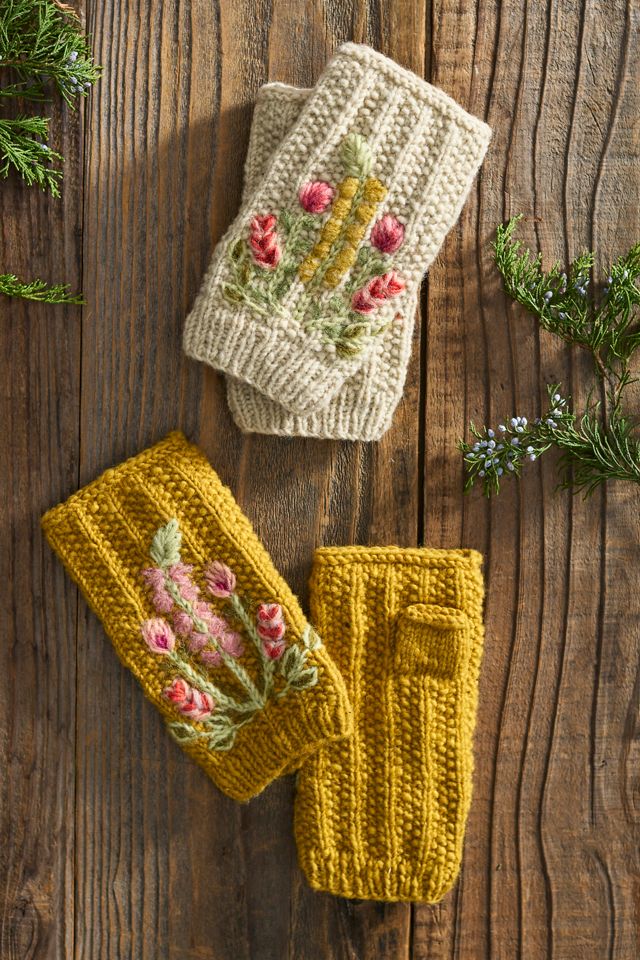 Fleece Lined Wool Handwarmers, Meadow #1
