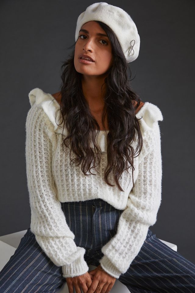 Anthropologie-Bauble-Knit Beret-IVORY Bronte_wool_felt_beret_Claar_c  main image 4