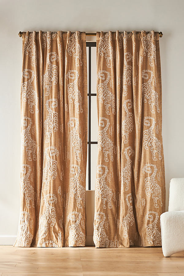 Anthropologie Embroidered Flemming Curtain In Brown