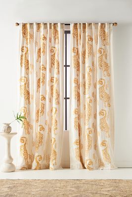 Anthropologie Embroidered Flemming Curtain By  In Yellow Size 50" X 96"