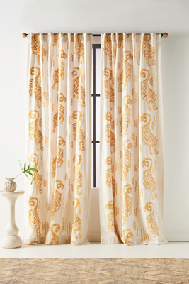 Anthropologie Embroidered Flemming Curtain By  In Yellow Size 108"