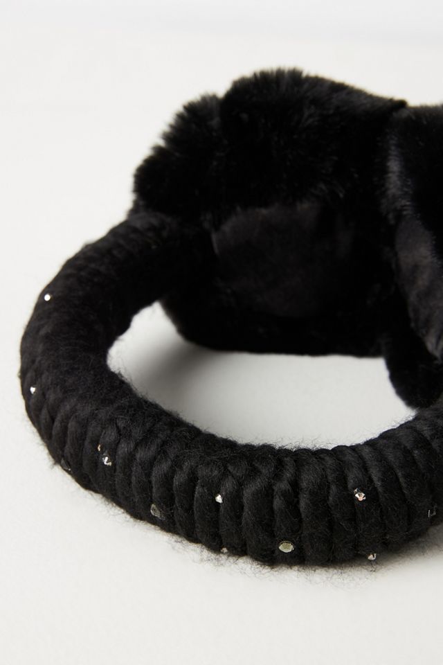 Chunky Knit Embellished Faux Fur Earmuffs | Anthropologie display picture 1