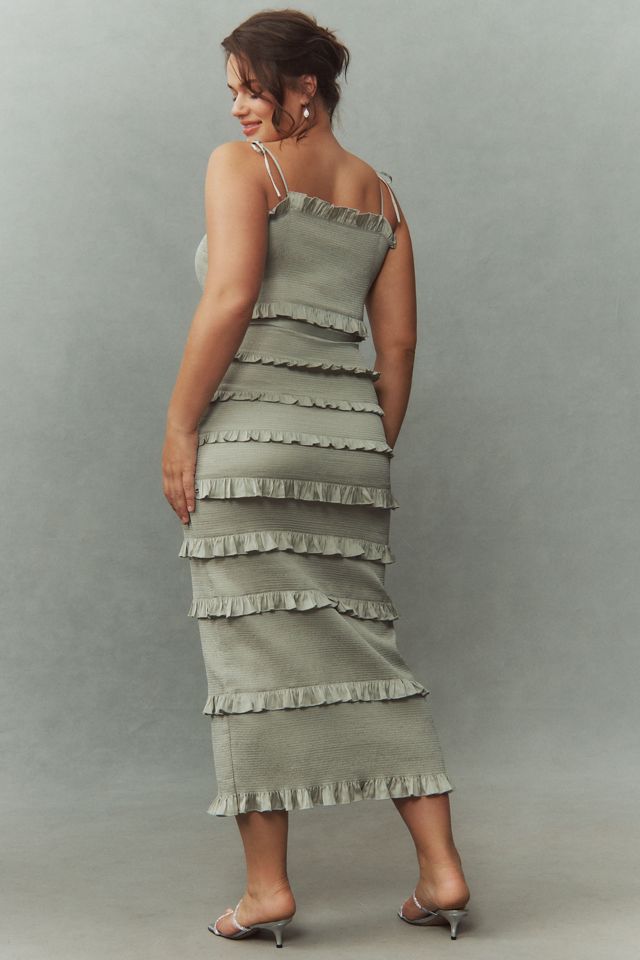 V. Chapman Lily Ruched & Ruffled Stretch Satin Midi Dress #6