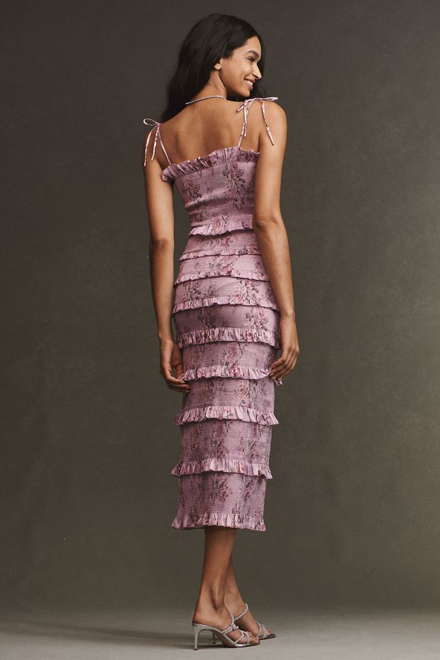 V. Chapman Lily Ruched & Ruffled Stretch Satin Midi Dress #2