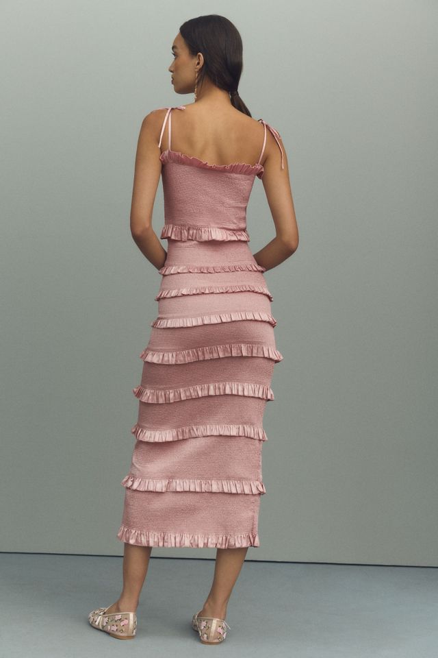 V. Chapman Lily Ruched & Ruffled Stretch Satin Midi Dress #2