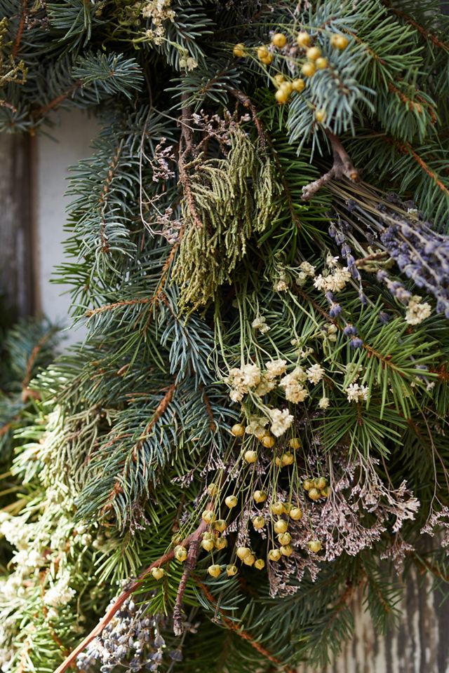 Fresh Noble Fir, Apple Branch, Flax + Lavender Wreath #4
