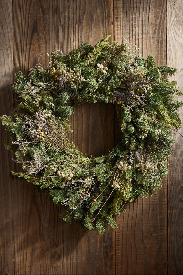 Fresh Noble Fir, Apple Branch, Flax + Lavender Wreath #5