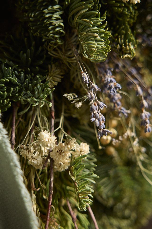 Fresh Noble Fir, Apple Branch, Flax + Lavender Wreath #1
