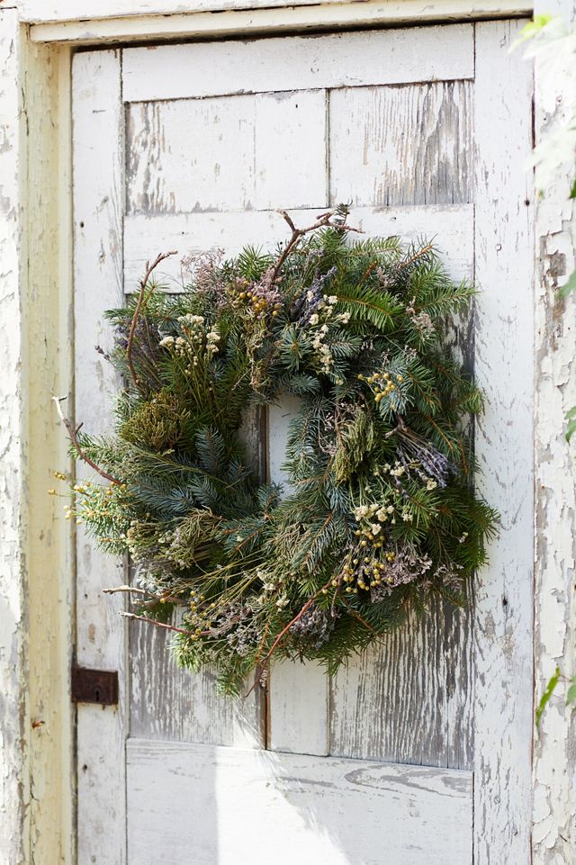 Fresh Noble Fir, Apple Branch, Flax + Lavender Wreath #2