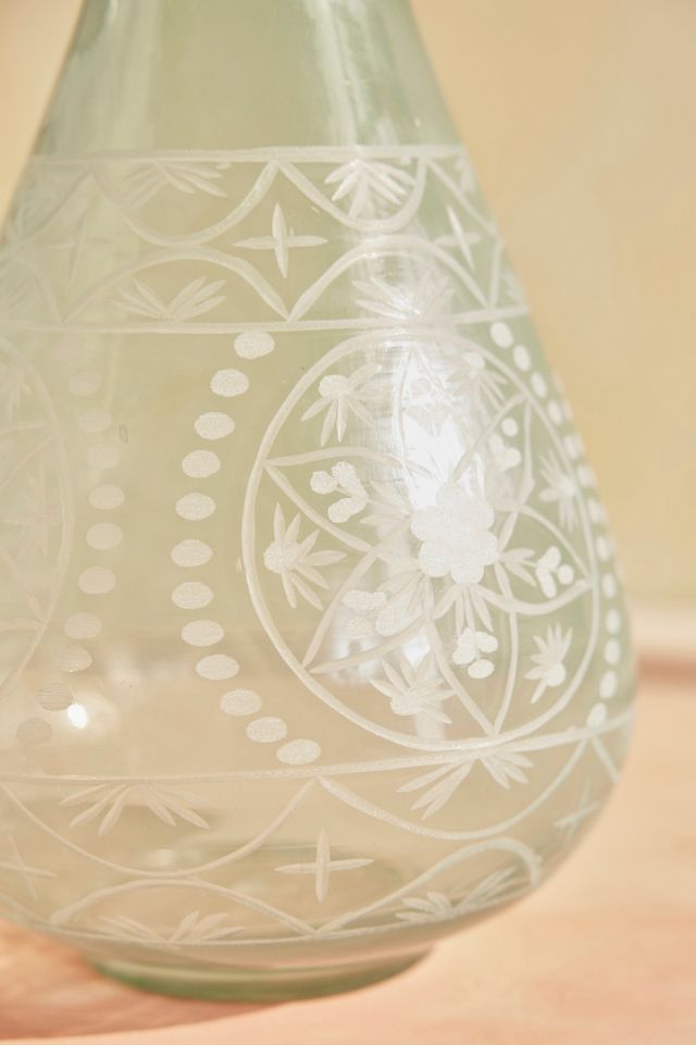 Pastel Etched Glass Vase, Fluted Top #1