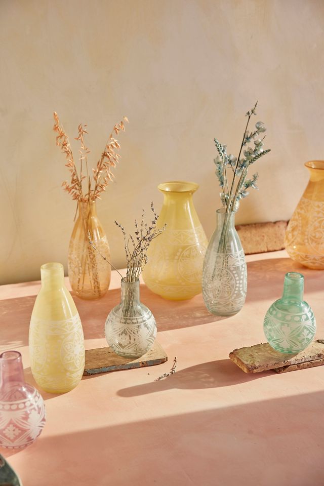 Pastel Etched Glass Vase, Fluted Top #2