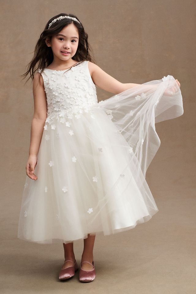 Floral Applique Spaghetti Strap Flower Girl Dress