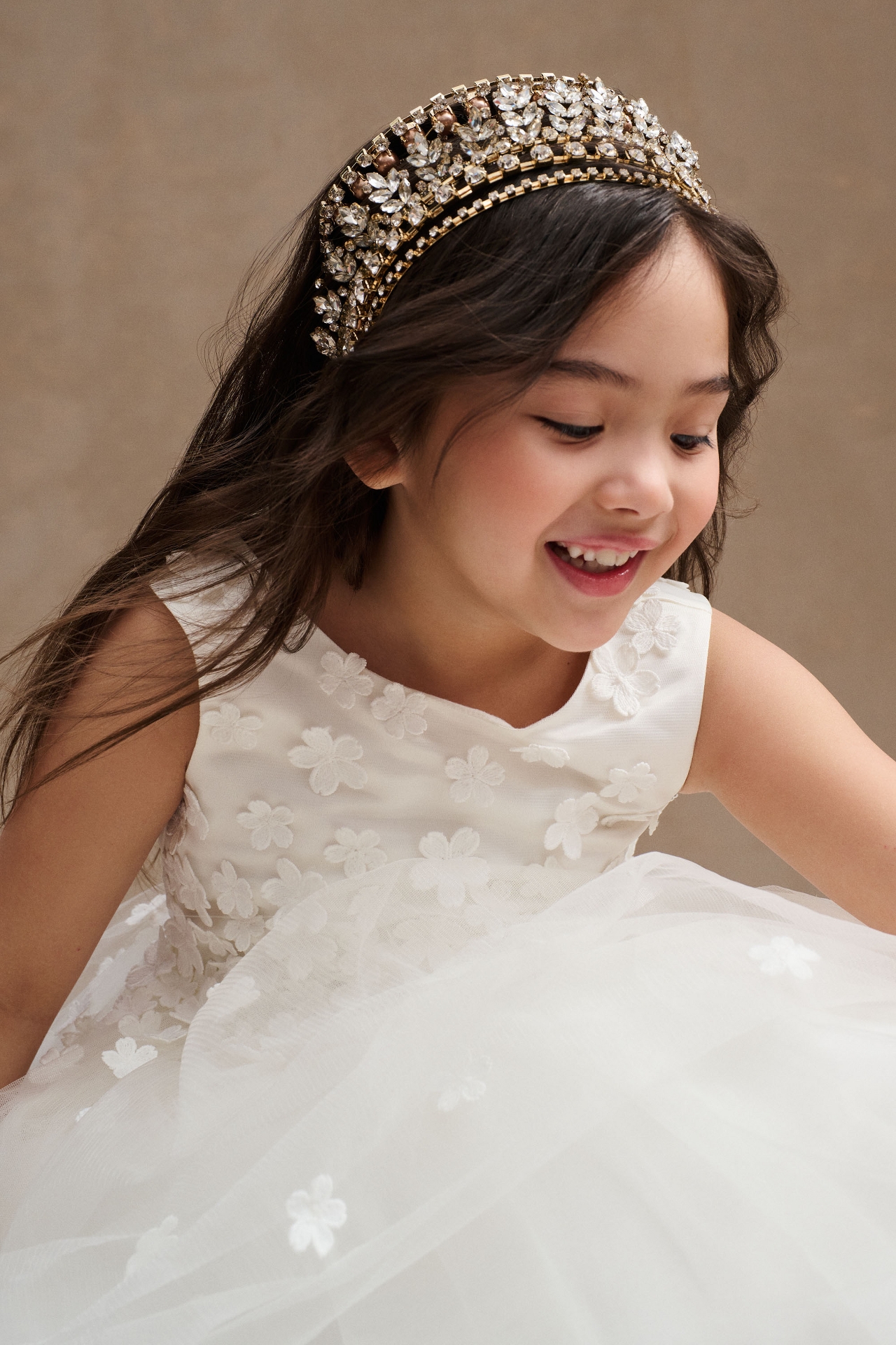 Princess Daliana Carrie Floral Applique Low-Back Tulle Flower Girl Dress