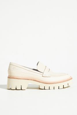 beige heeled loafers