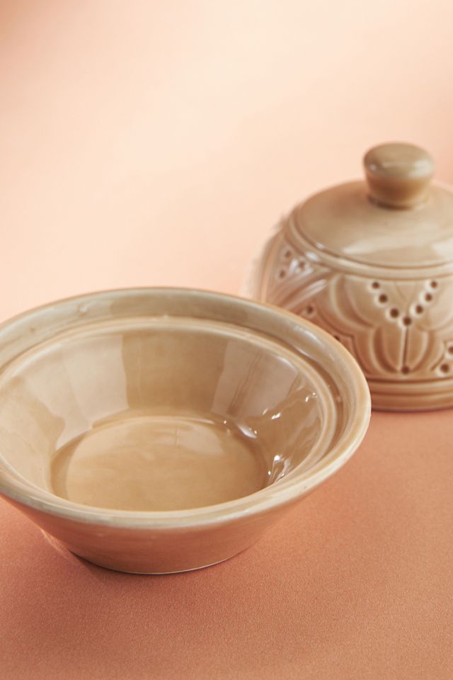 Moroccan Carved Ceramic Butter Dish #1