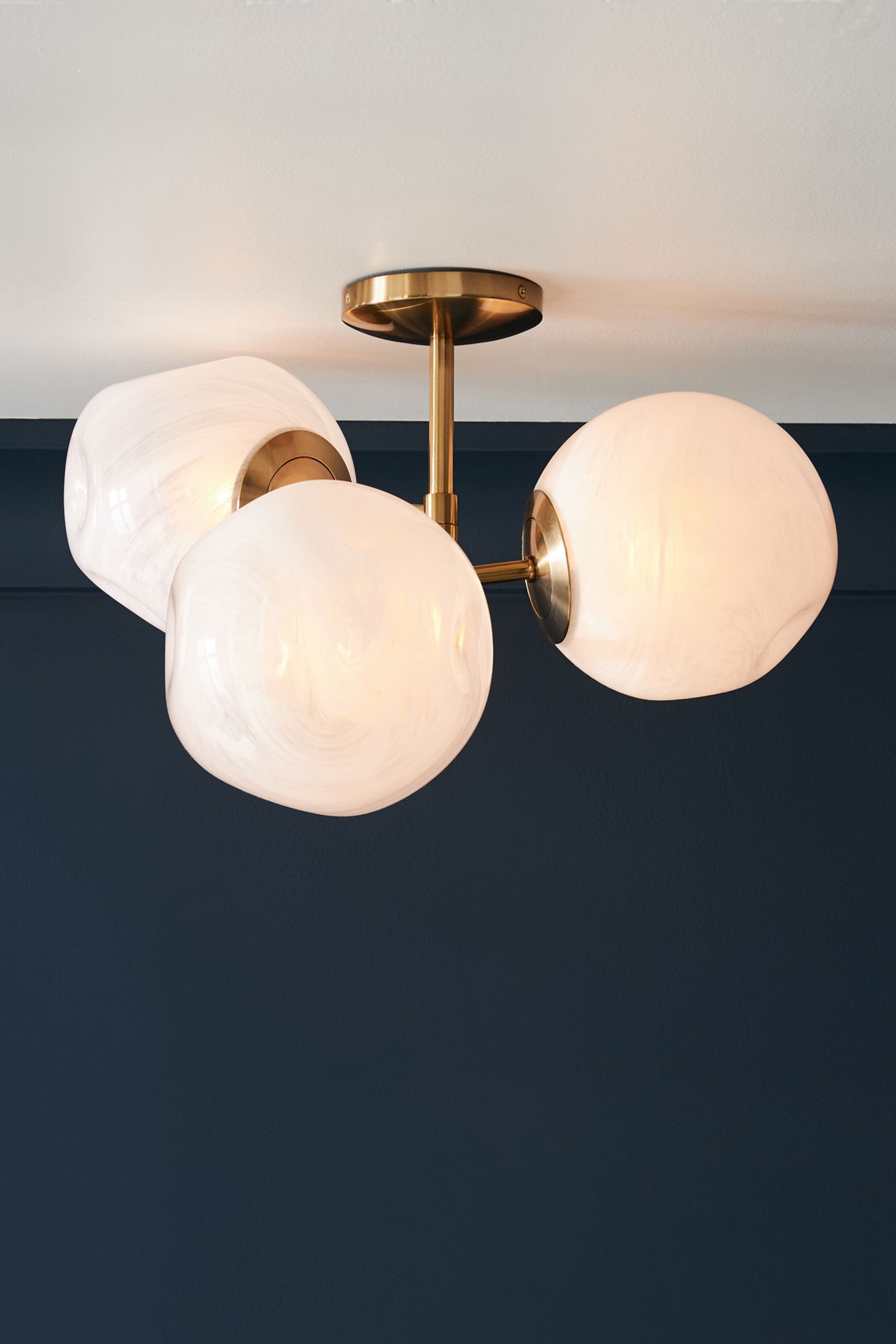 Cloud Organic Glass Flush Mount - White Glass / Brass, One Size