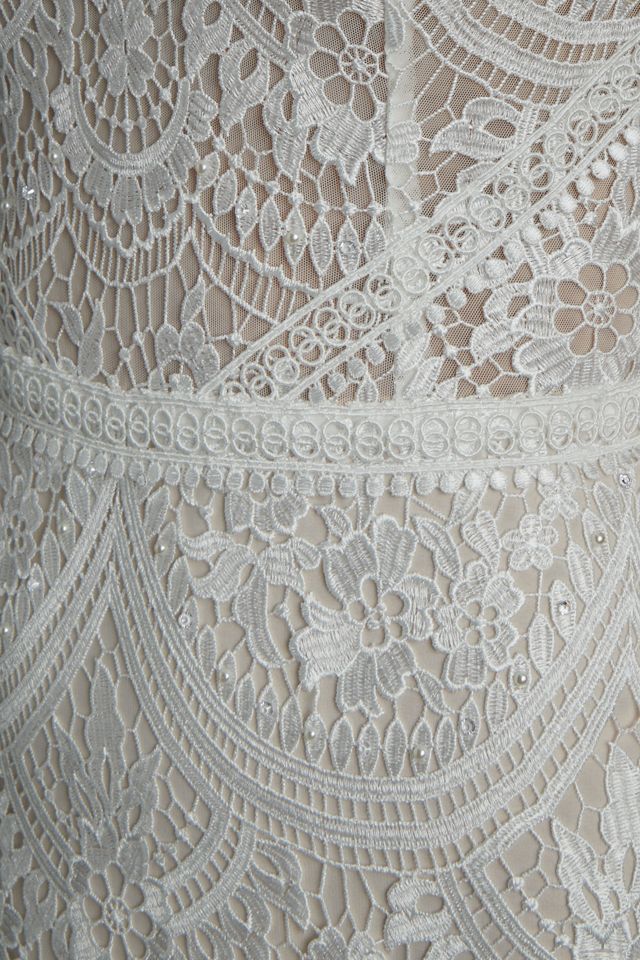 Rish Haleh Flutter-Sleeve Allover Lace V-Neck Fit & Flare Wedding Gown #7