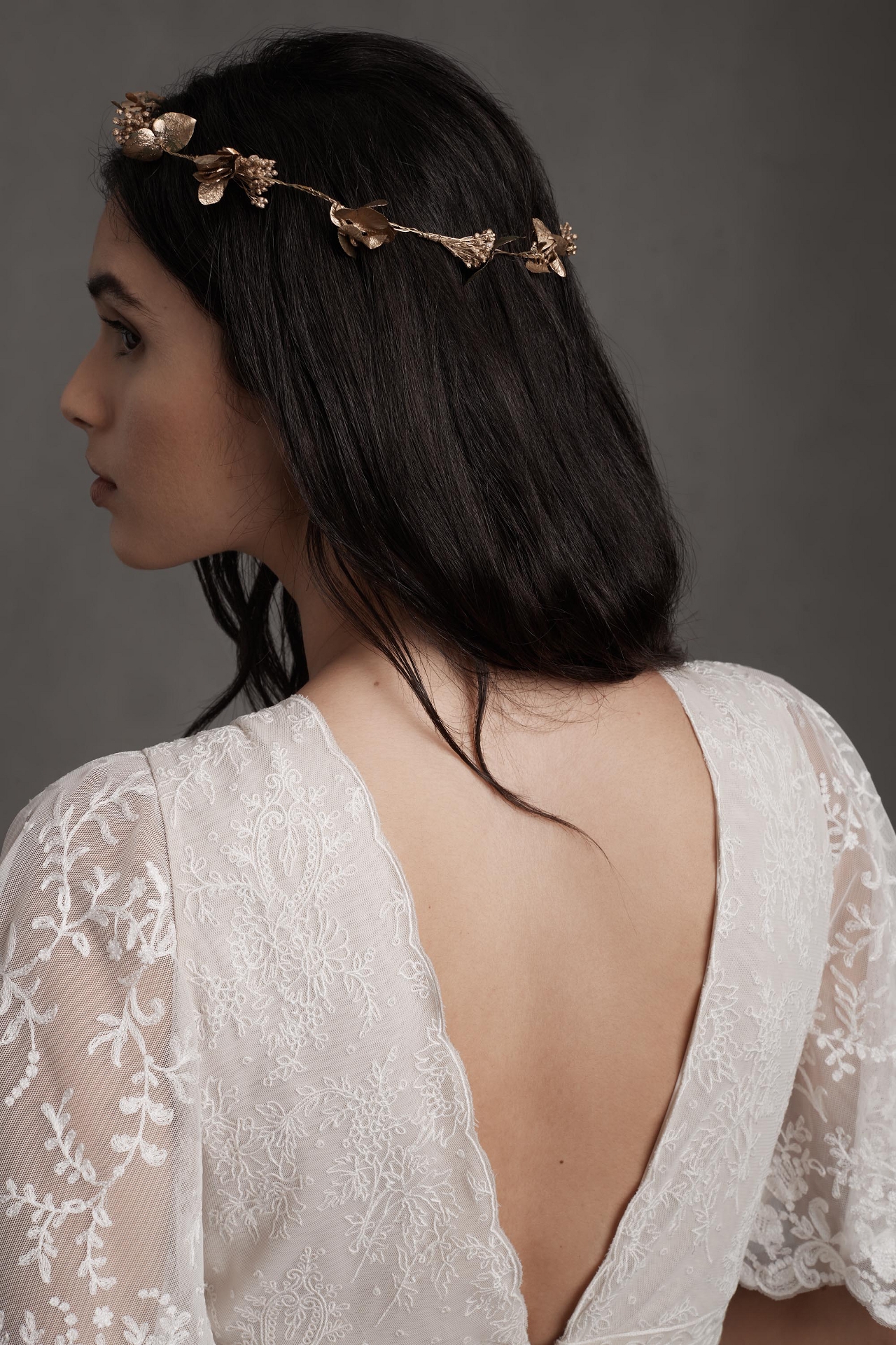 BHLDN Katarina Butterfly-Sleeve V-Neck Empire Embroidered Wedding Gown