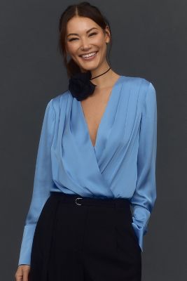 Favorite Daughter The Date Blouse Bodysuit In Blue