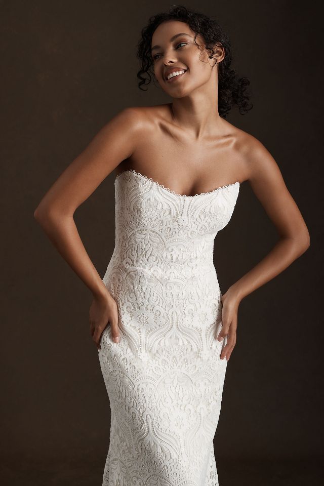 Strapless Lace Sheath Gown