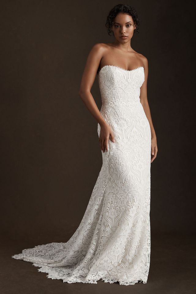 Strapless Lace Sheath Gown