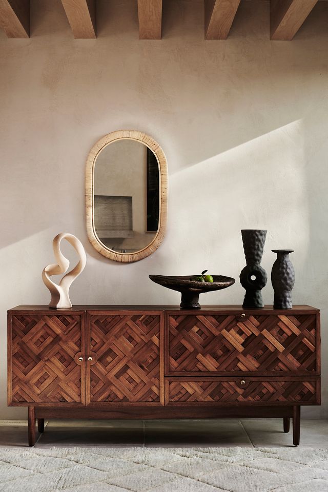 Lozenge Rattan Oval Wall Mirror #5