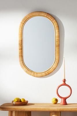 Lozenge Rattan Oval Wall Mirror