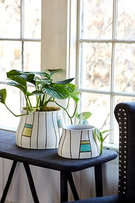 Mosaic Painted Ceramic Planter, 10"