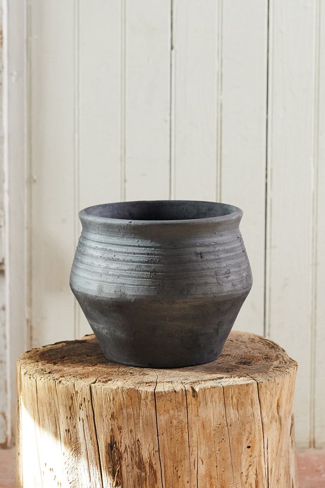 Charcoal Ceramic Ridged Planter, 7" #3