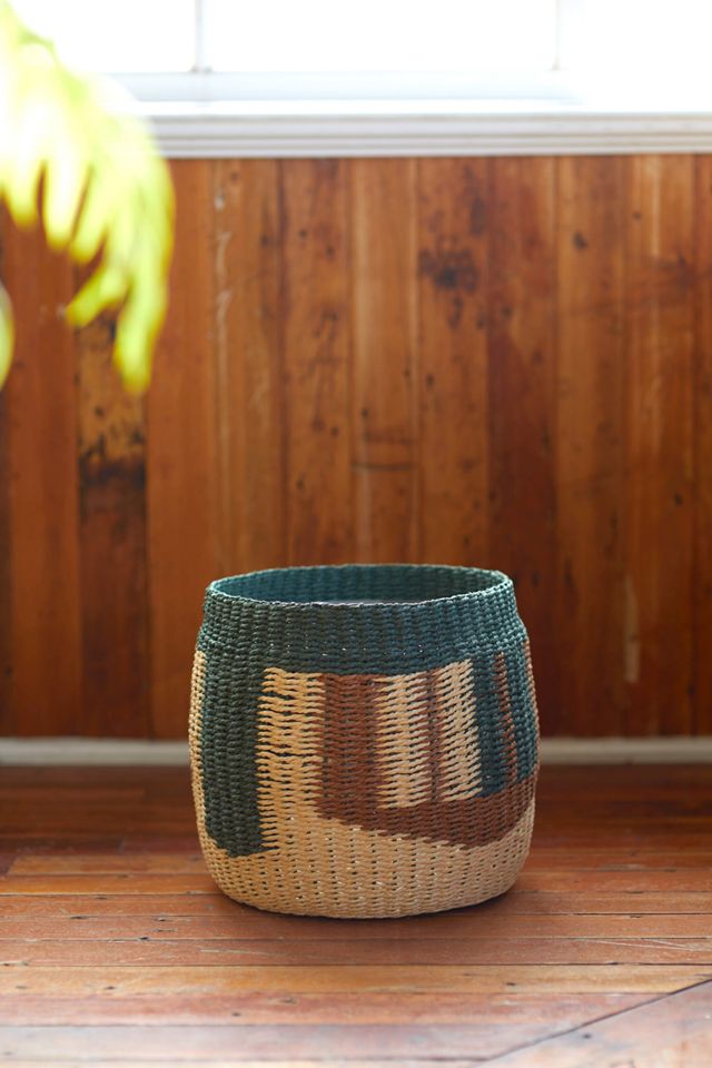 Thick Stripe Woven Basket Pot, 12" #1
