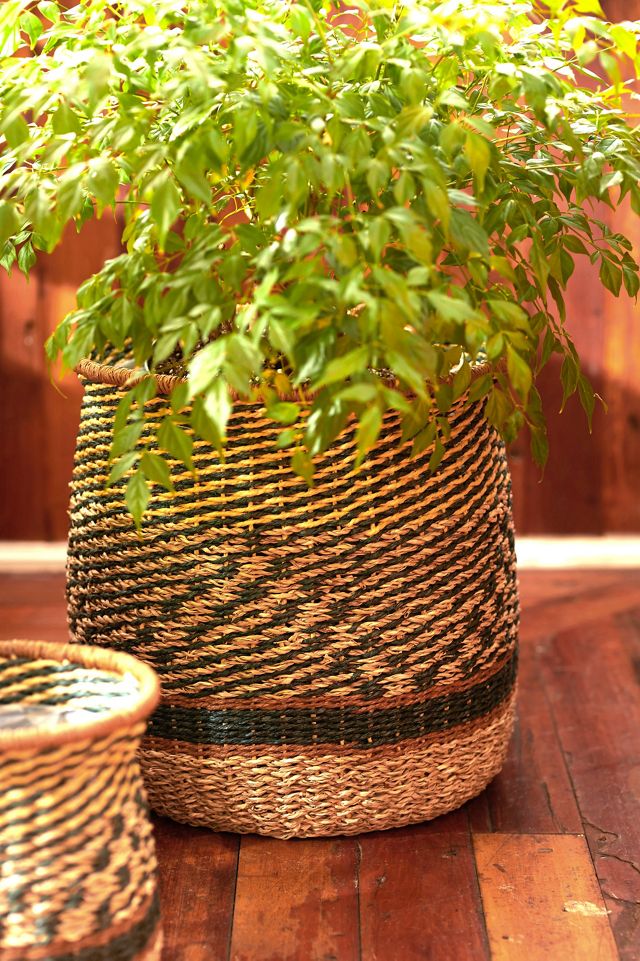 Diamond Stripe Woven Basket Pot, 14" #1