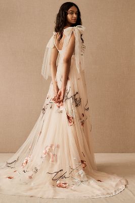 BHLDNヴェディングドレス BHLDN Nassau Long-Sleeve Deep-V Embroidered Side-Slit